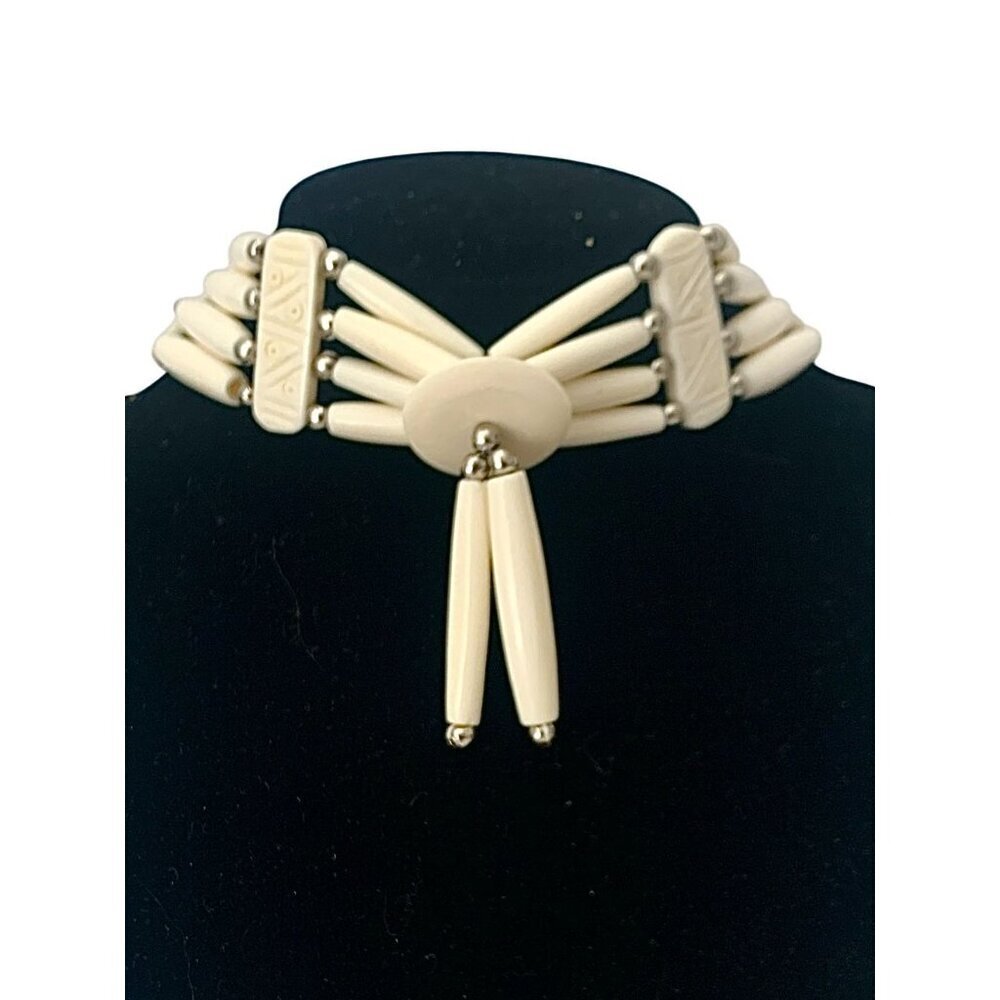 Native American Style Bone Choker Necklace Buffalo Bone Tribal White